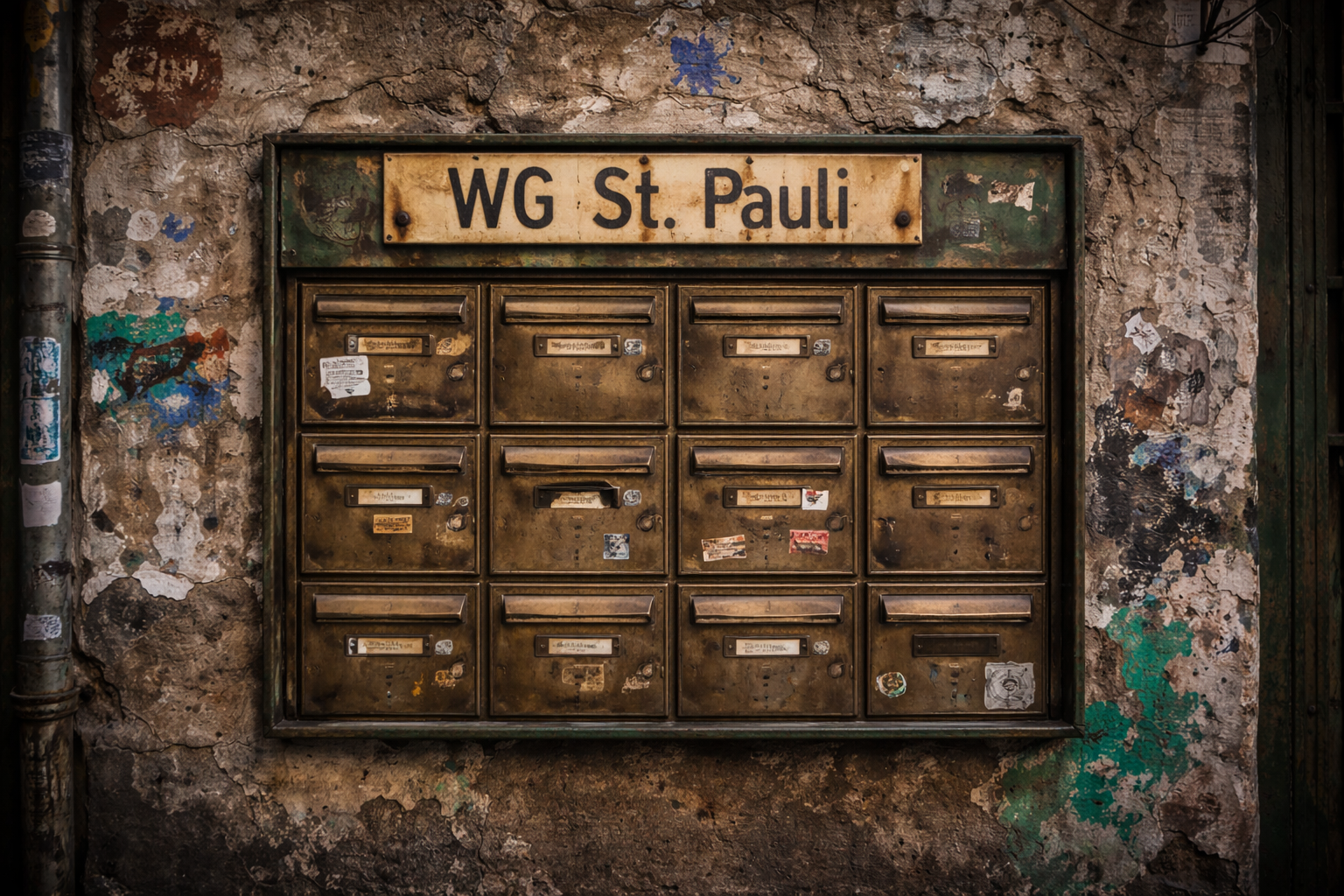 Verwitterter Briefkasten mit dem Schild WG St. Pauli